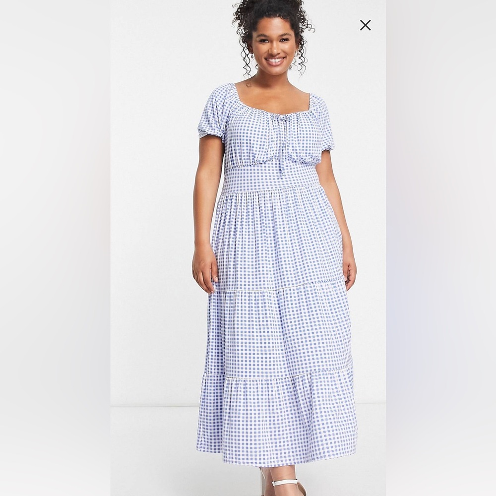In The Style Plus x Stacey Solomon sweetheart neck midi dress in blue size 20